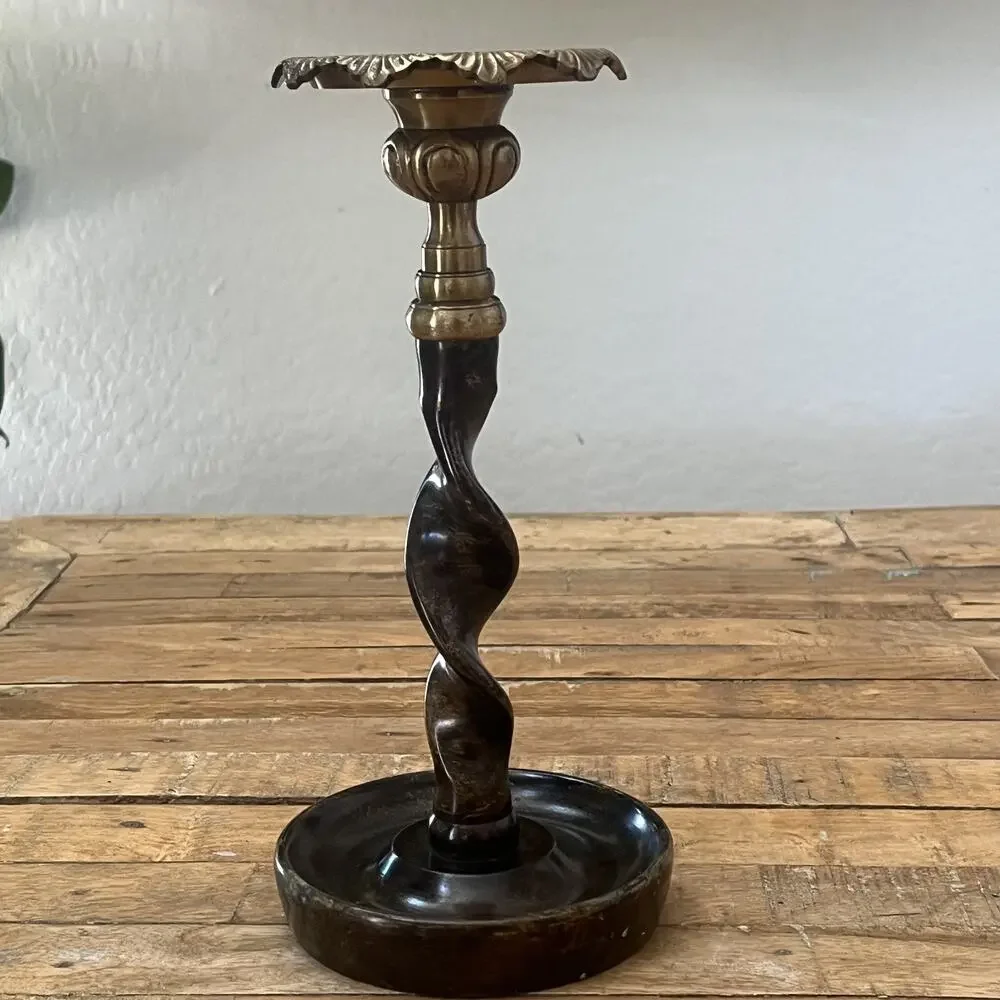 Vintage Maitland Smith Bronze Brass Barley Twist Candlestick Holder 11